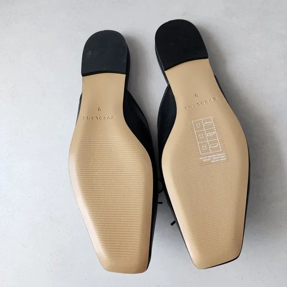 Everlane Ballet Mule Flats Womens Size 9 Leather Black Square Toe Shoes Bow NIB - Picture 11 of 13